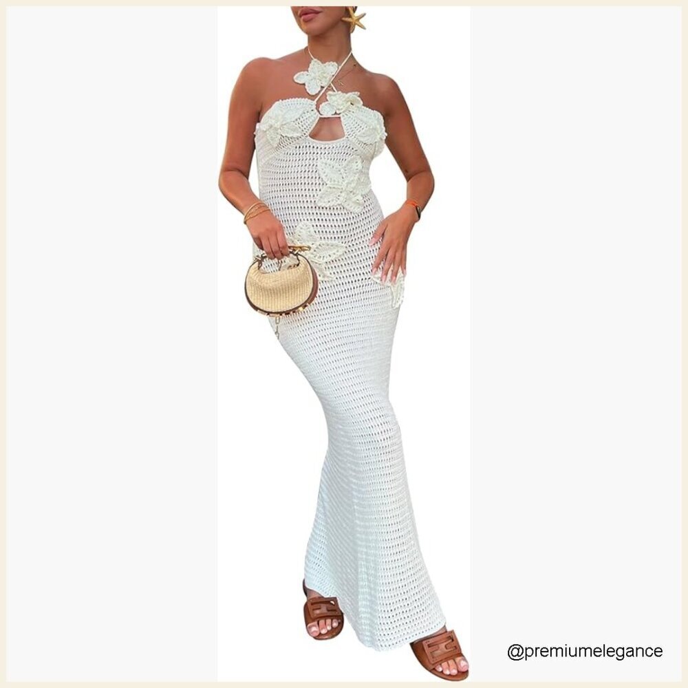 Floral Halter Maxi Coverup Dress Beach Pool Swimwear Sleeveless Bodycon